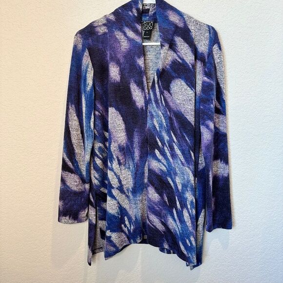 Clara Sun Woo Blue Purple Lightweight Tunic V-Neck Sweater - Size S - EUC - Picture 1 of 7